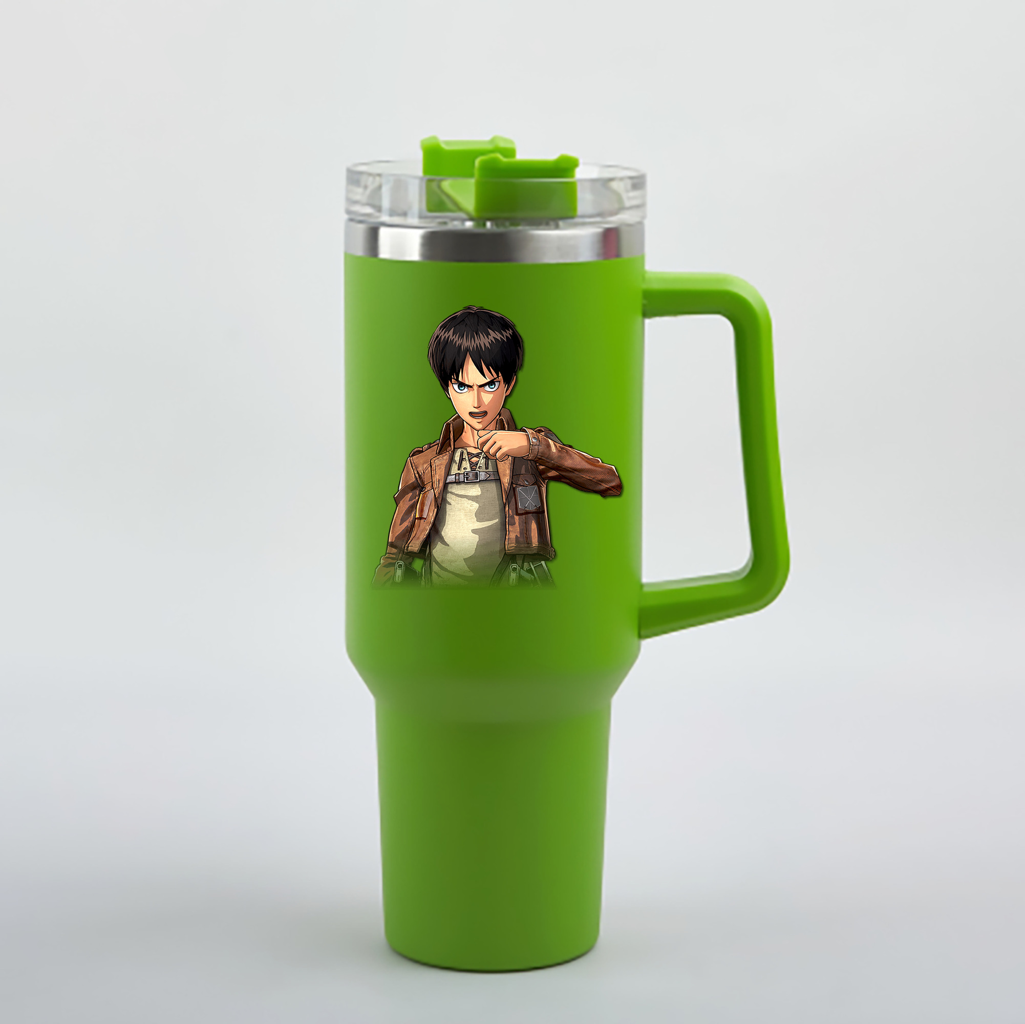 （画像用） 進撃の巨人 エレン･イェーガー Attack on Titan Eren Jäger 1200mL車用タンブラー - クリスタルステッカー（プラスチックストロー付き）